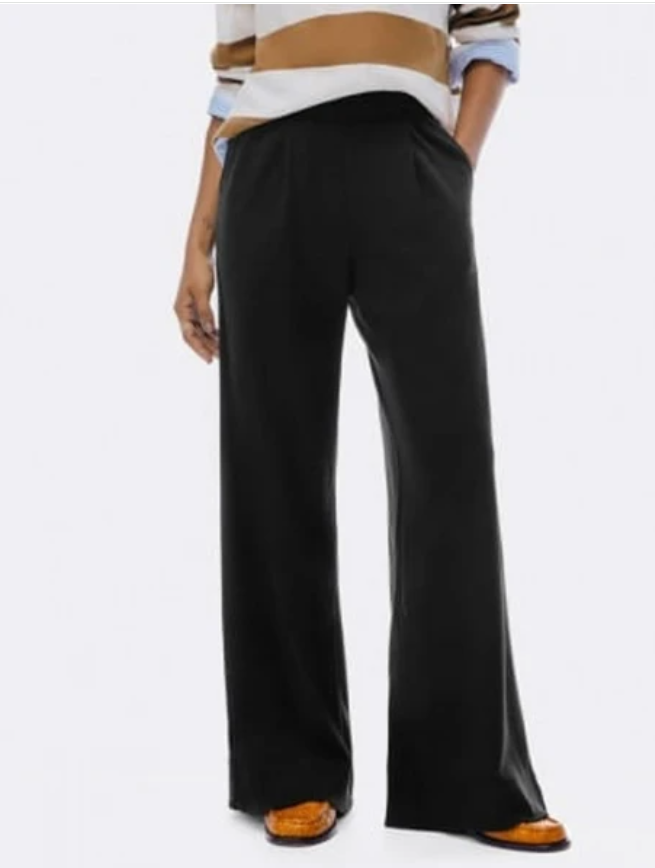Calça Hering Feminina Wide Leg Em Algodão Feminina - Preto