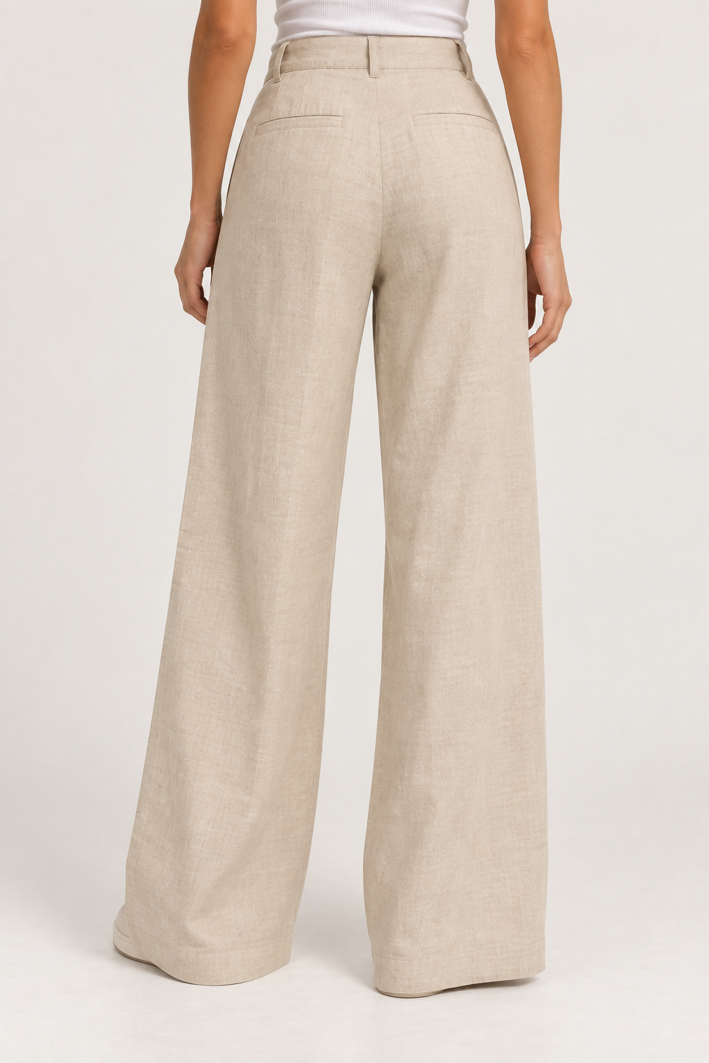 Calça de Linho Wide Leg Max Denim Feminina - Bege