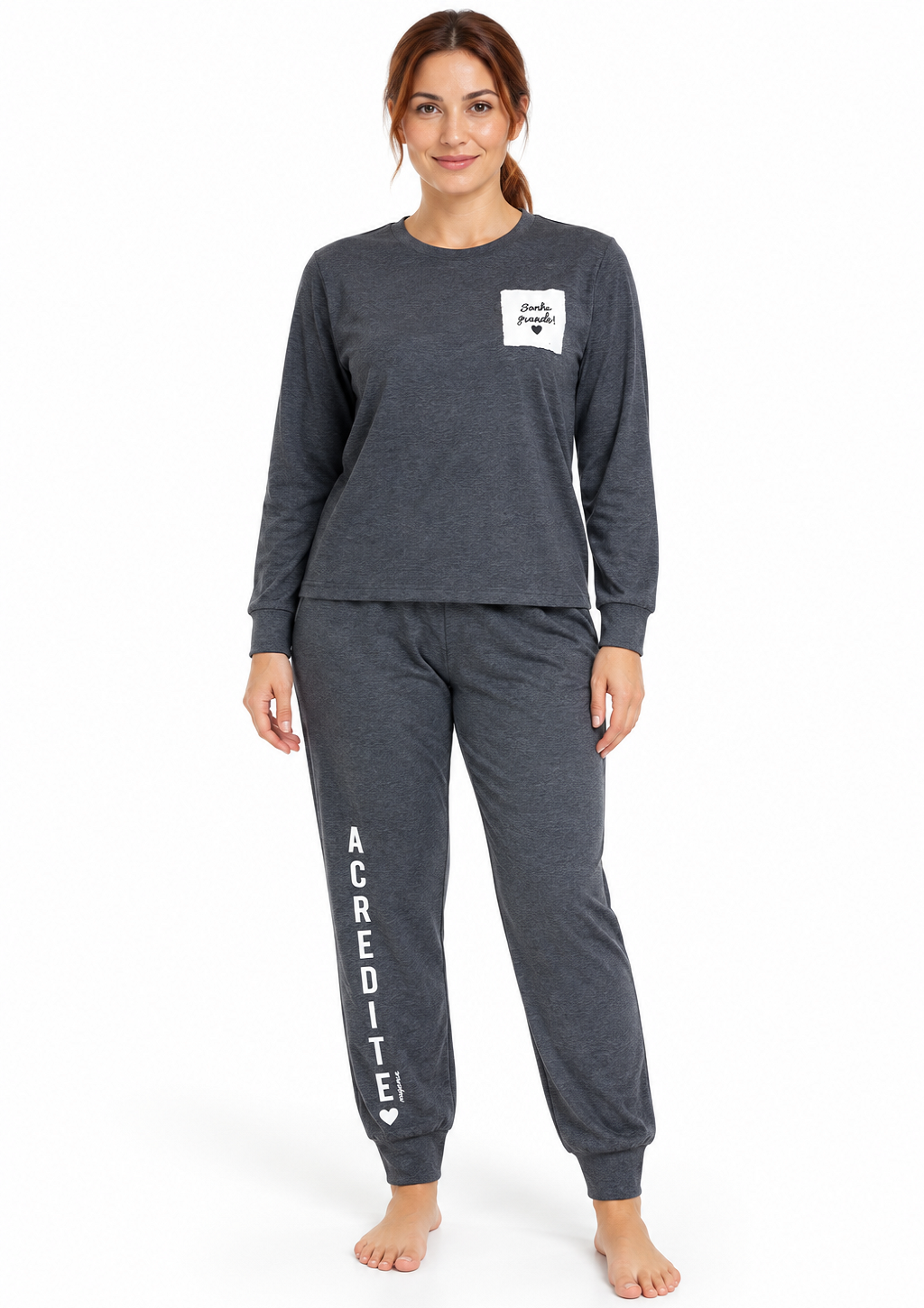 Pijama Mescla Escura Feminino Magiamix - Cinza Escuro