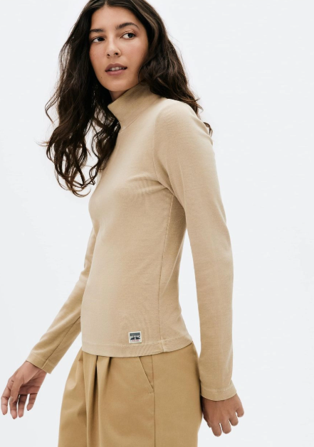 Blusa Hering Gola Alta Em Ribana Feminina - Bege