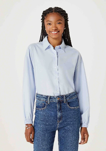 Camisa Hering ML Oversized Feminina - Azul