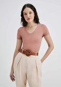 Blusa Básica Hering Decote V Feminina - Marrom Rosado