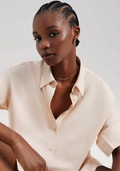 Camisa Alongada Hering Manga Longa Com Linho Feminina  - Bege Claro
