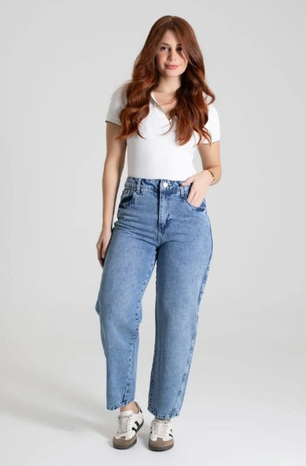 Calça Sawary Jeans Barrel  Feminina -  Azul