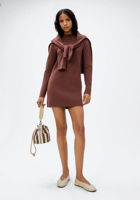 Vestido Curto Manga Longa Hering em Tricô - Vinho