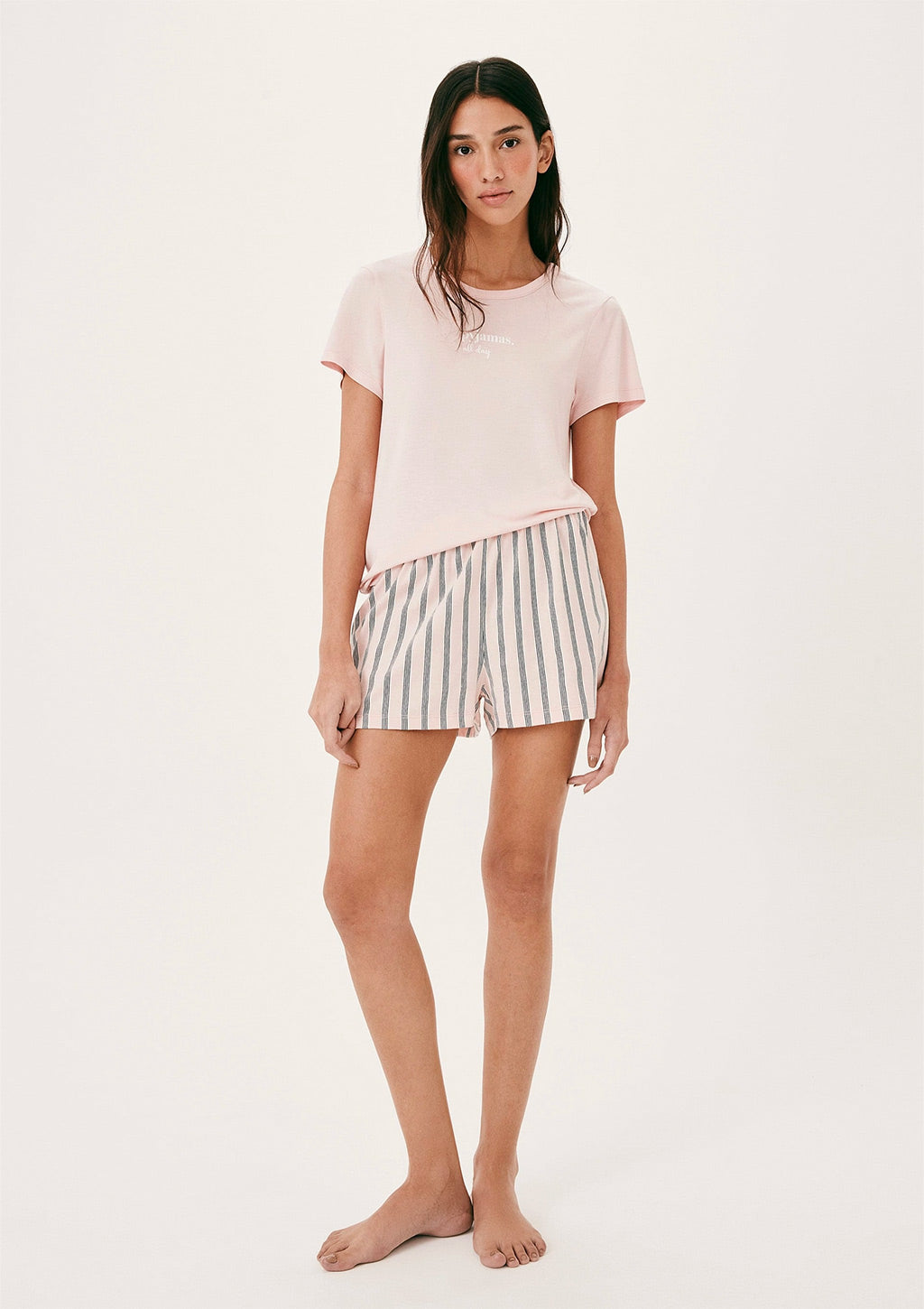 Pijama Curto Feminino Estampado Pyjamas - Rosa