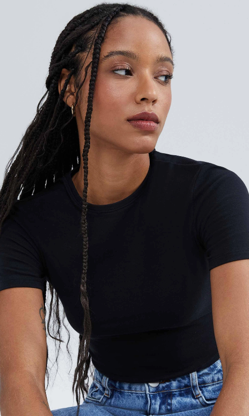 Blusa Feminina Hering Cropped Manga Curta Com Elastano - Preto