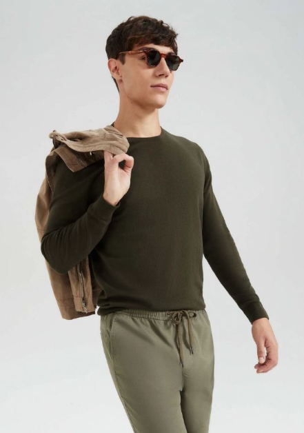 Suéter Básico Hering  Regular Gola Redonda Masculino - Verde Militar
