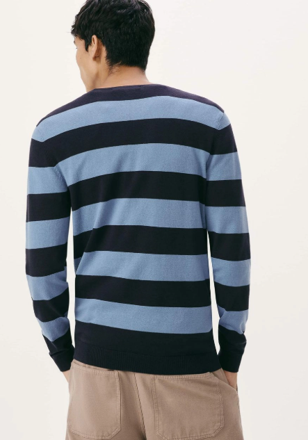 Blusão Básico Hering Listrado Em Tricot Masculino- Azul