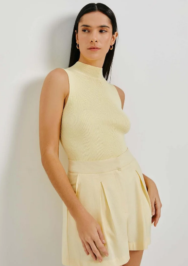 Blusa Regata Hering Em Tricot Gola Alta Feminina - Amarela