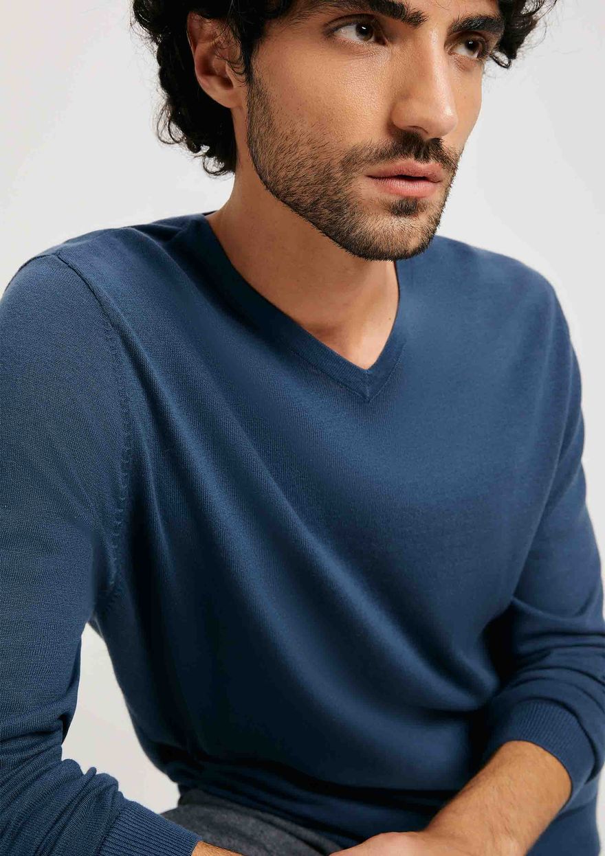 Suéter Básico Hering Gola V Masculino - Azul