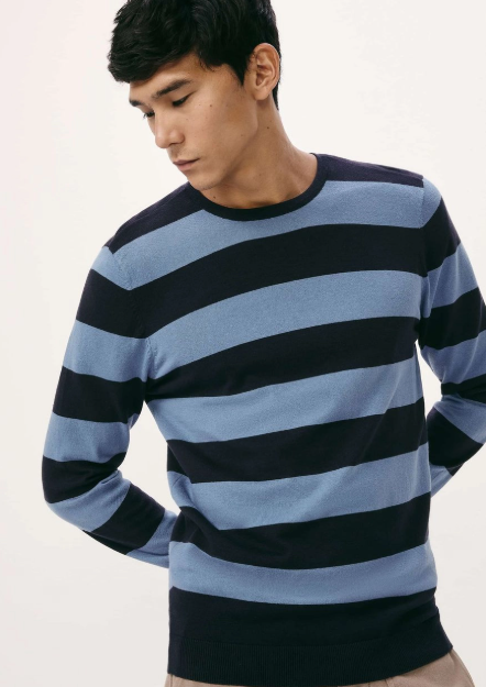 Blusão Básico Hering Listrado Em Tricot Masculino- Azul