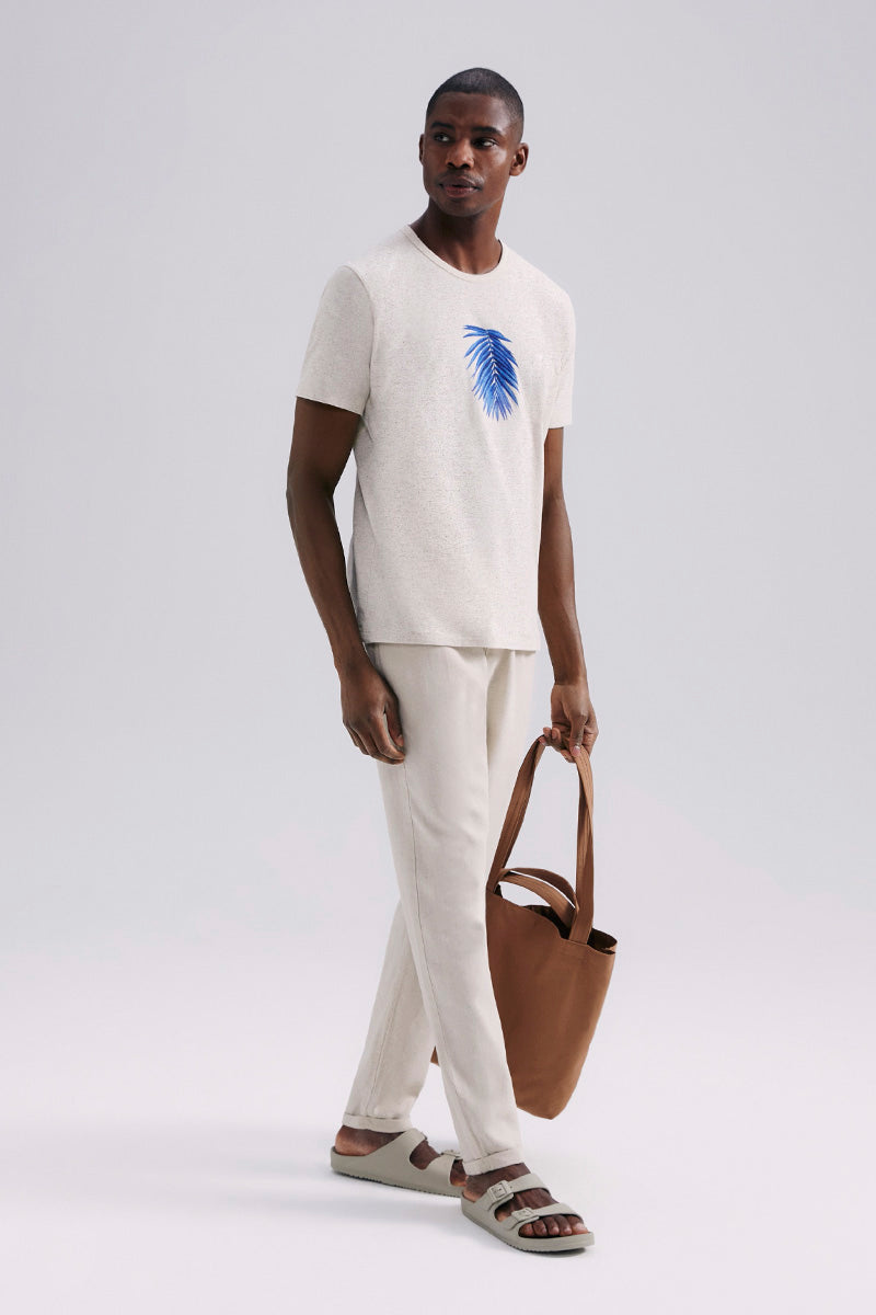 Camiseta Básica Hering Com Estampa Em Linho Masculina - Bege