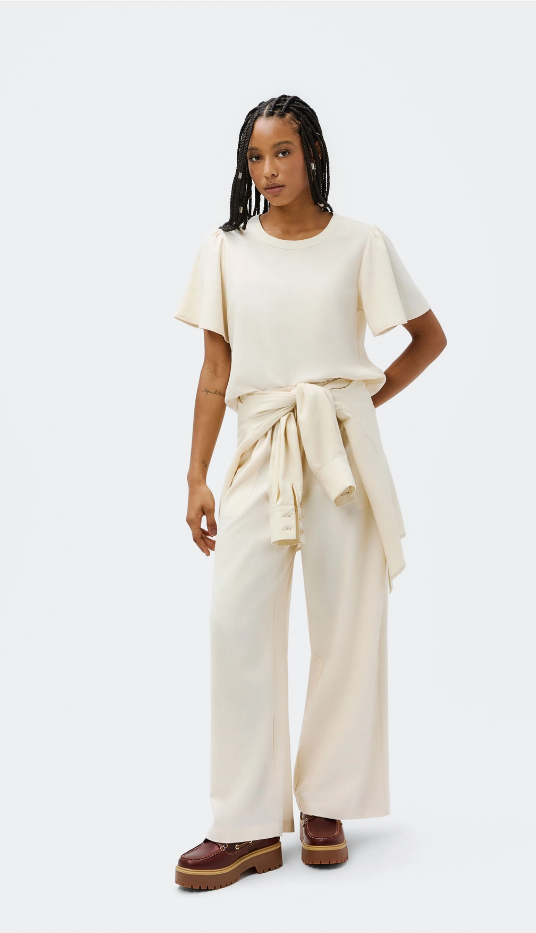 Blusa Hering Manga Godê Com Linho Feminina - Creme