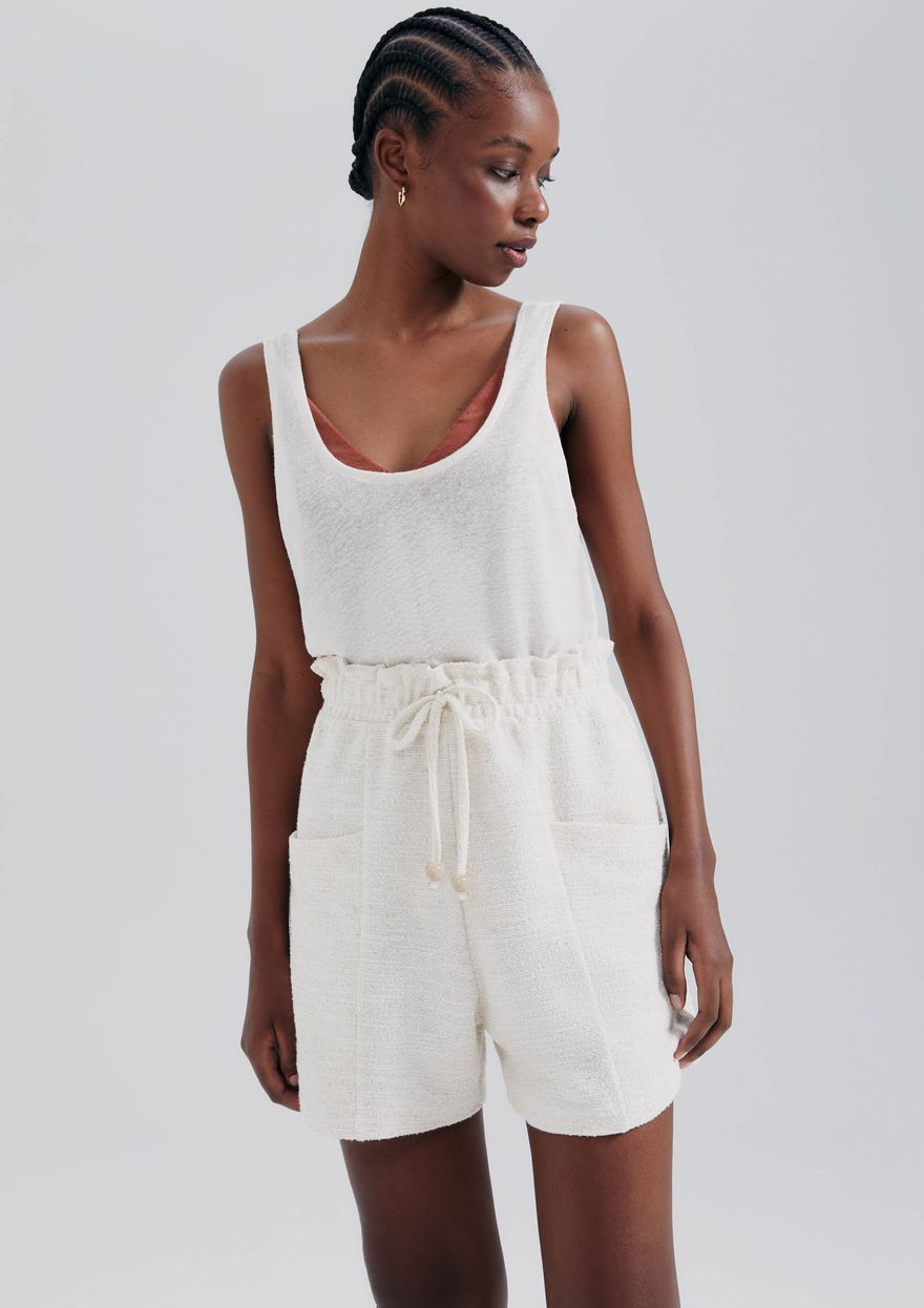 Shorts Hering Texturizado Com Linho Feminino - Bege