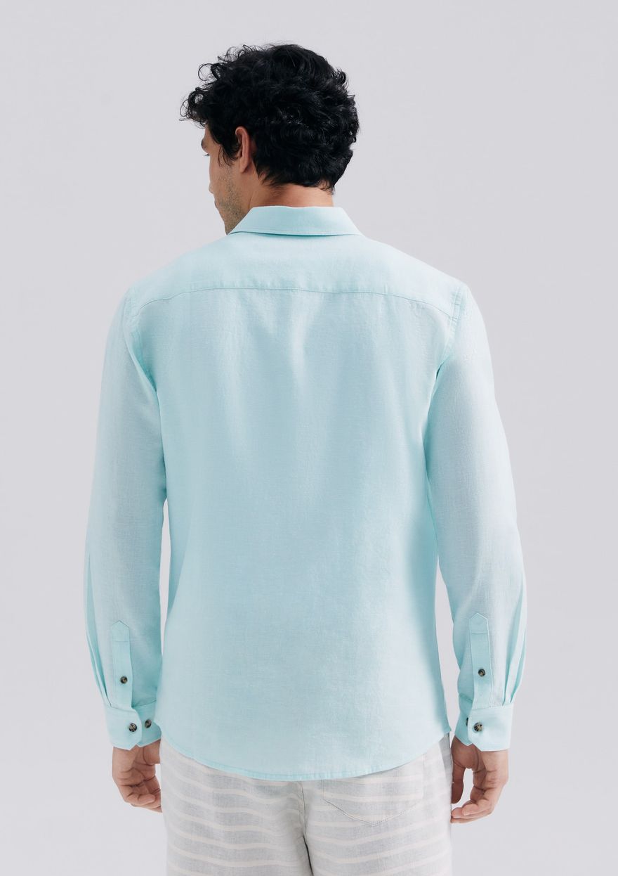 Camisa Hering Manga Longa Em Linho Masculina - Verde