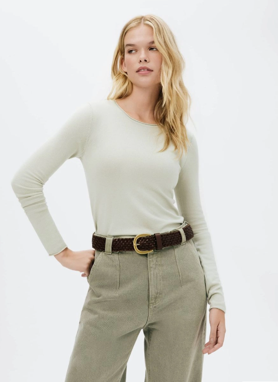 Blusa Hering Manga Longa Slim Em Tricot Leve Feminina - Verde