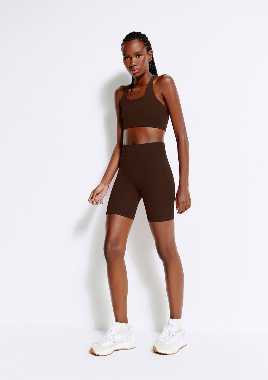 Bermuda Esportiva Hering Biker Com Fio Lycra Feminina - Marrom