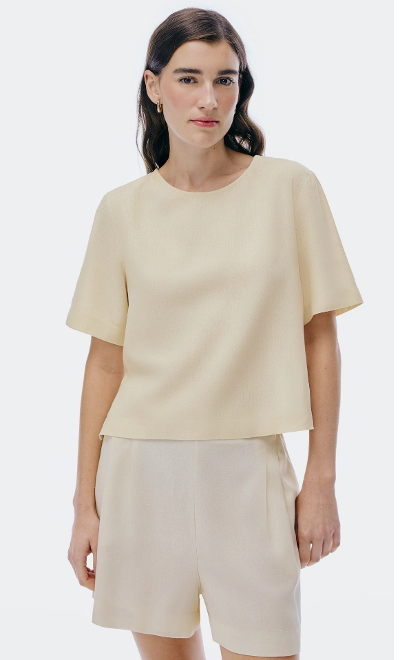 Blusa Feminina Hering Manga Curta Com Linho - Creme