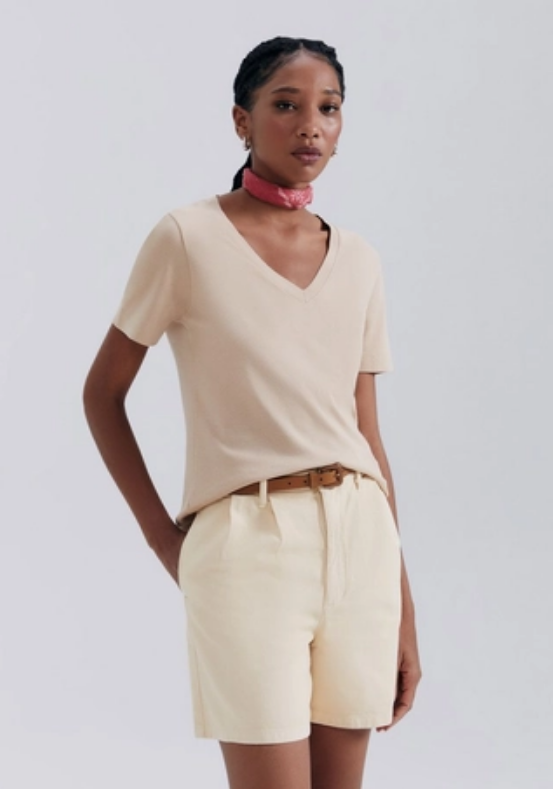 Blusa Hering Decote V Feminina - Bege