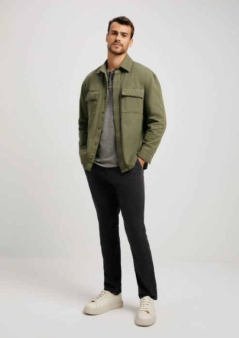 Calça Básica Hering Chino Slim Em Sarja Com Elastano Masculina - Cinza