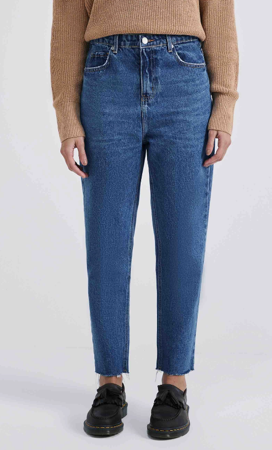 Calça Jeans Básica Hering Reta Cintura Alta Barra A Fio Feminina - Azul