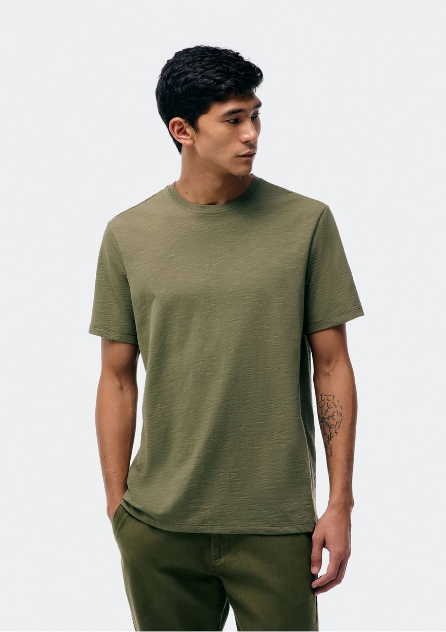 Camiseta Manga Curta Hering Comfort Em Malha Flamê Masculina - Verde