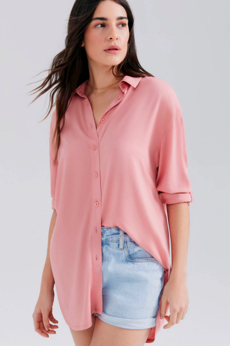 Camisa Em Viscolinho Hering Feminina - Rosa