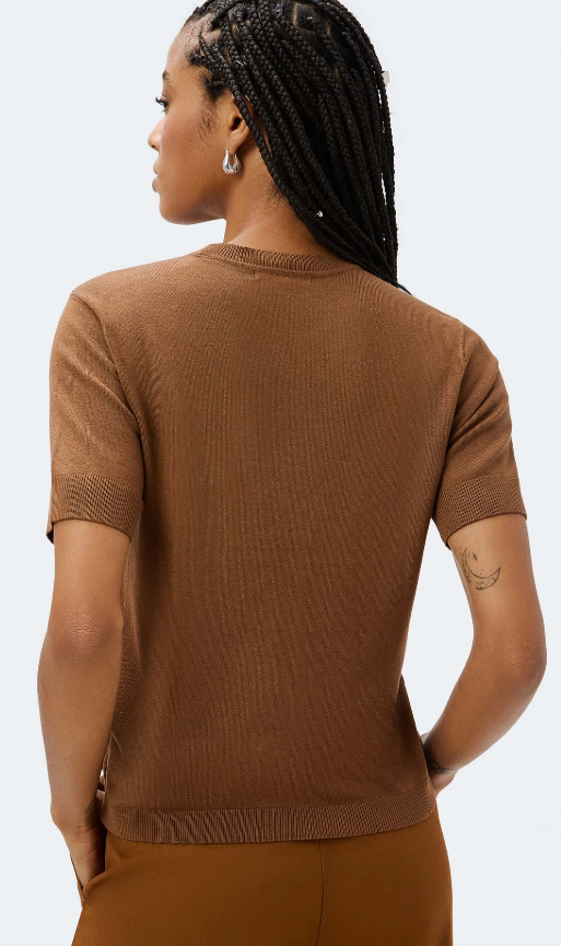 Blusa Hering Manga Curta Em Tricô Leve Feminina - Marrom