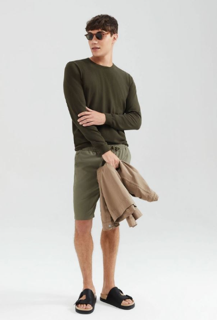 Suéter Básico Hering  Regular Gola Redonda Masculino - Verde Militar
