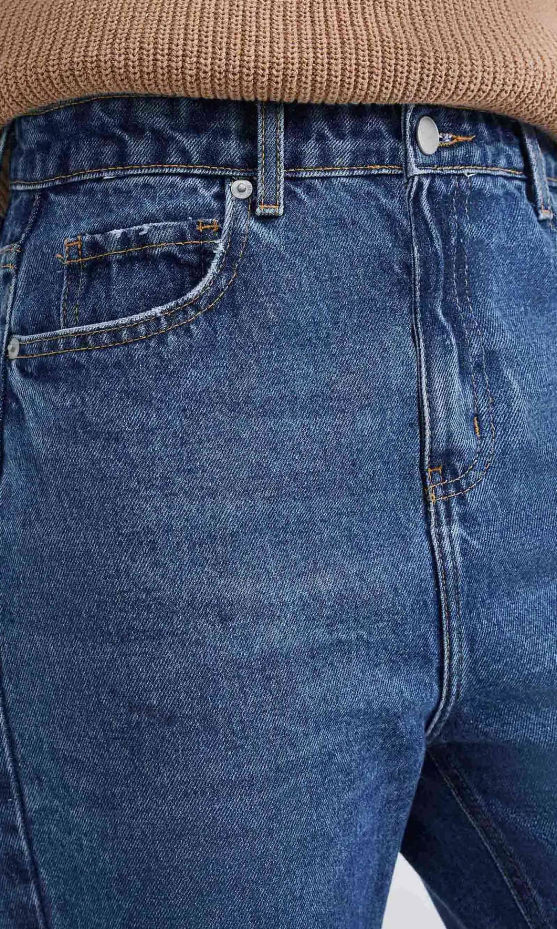 Calça Jeans Básica Hering Reta Cintura Alta Barra A Fio Feminina - Azul
