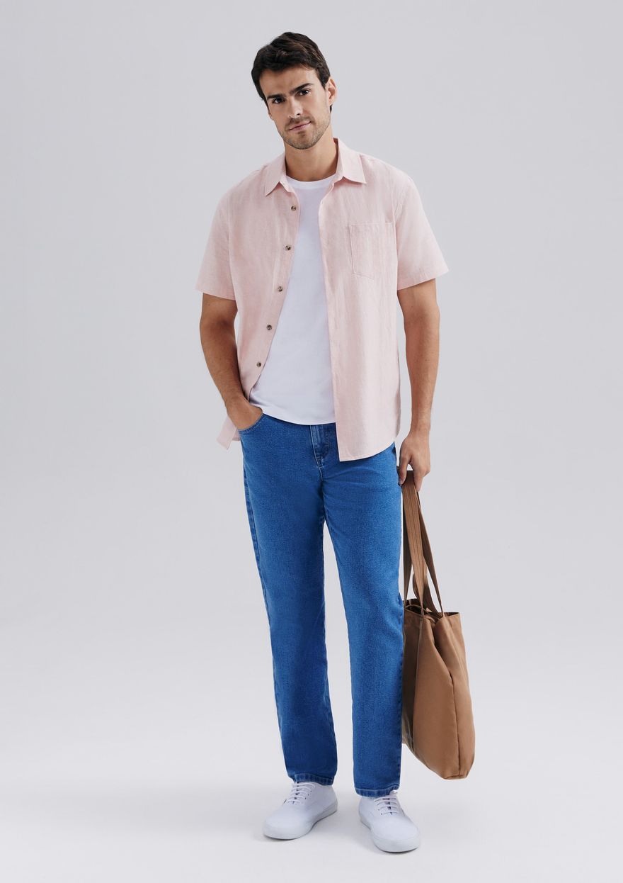 Calça Jeans Hering Básica Reta Com Elastano Masculina - Azul