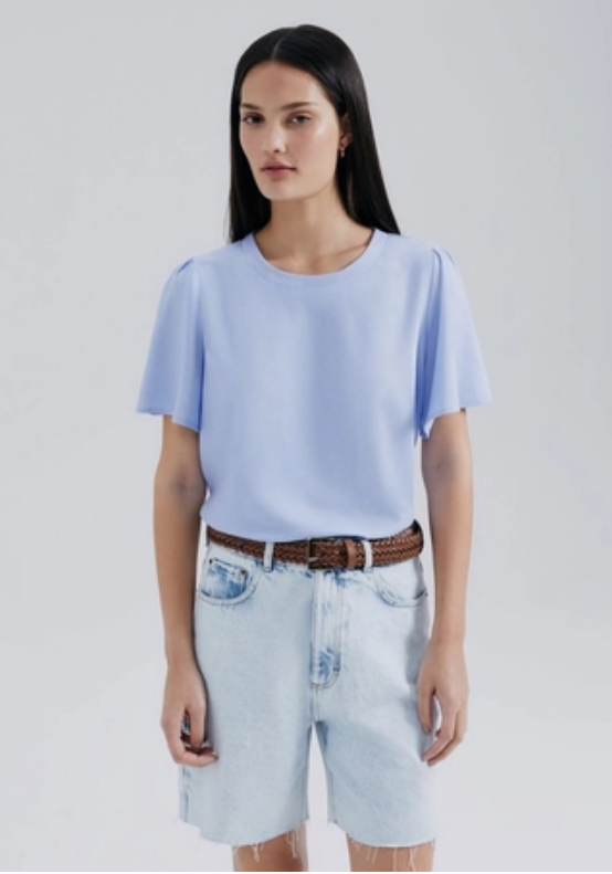 Blusa Hering Manga Godê Com Linho Feminina - Azul