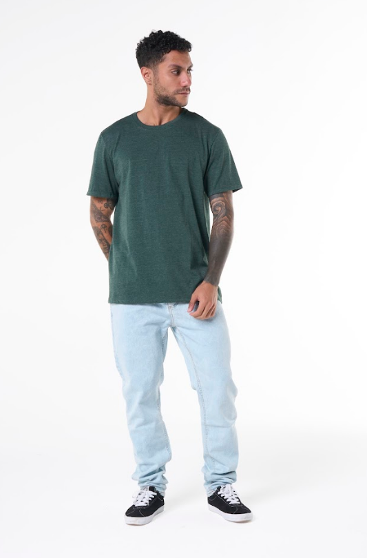 Camiseta Básica Hering World Malha Flamê Masculina - Verde