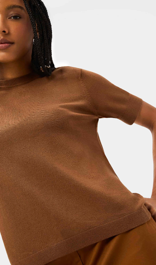 Blusa Hering Manga Curta Em Tricô Leve Feminina - Marrom