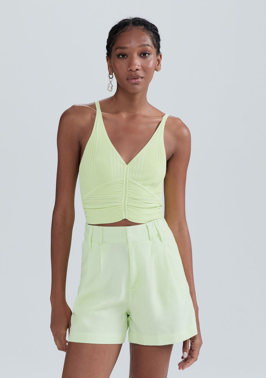 Shorts Hering Alfaiataria Em Linho Feminino - Verde