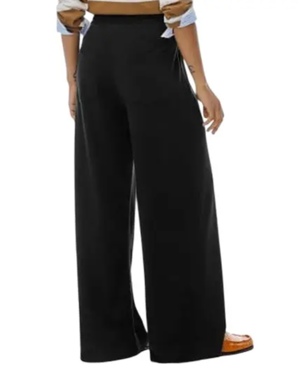 Calça Hering Feminina Wide Leg Em Algodão Feminina - Preto