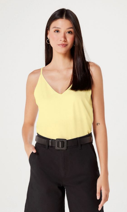 Blusa Regata Hering Alças Finas Feminina - Amarela