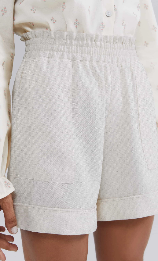 Shorts Hering Cintura Alta com Linho  Feminino - Bege