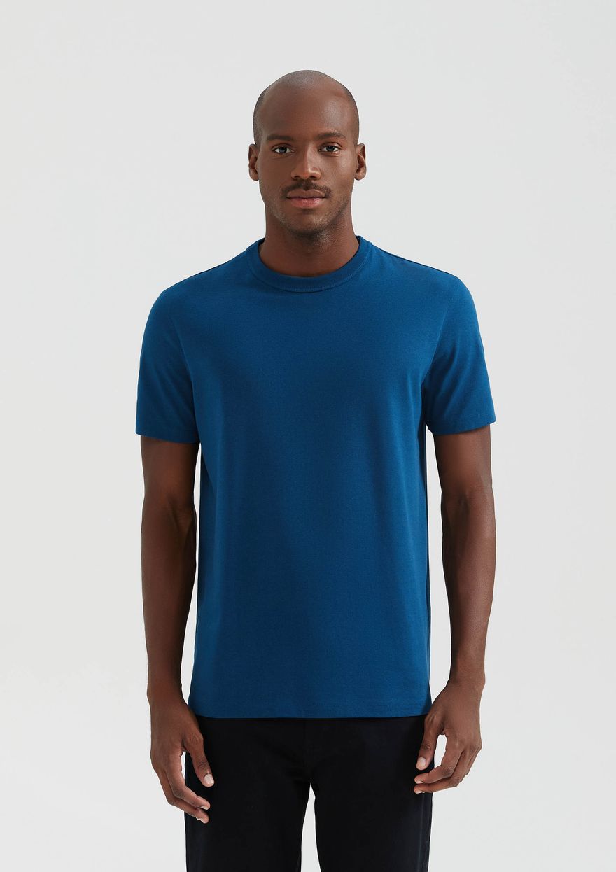 Camiseta Básica Hering Areia Em Algodão Peruano Masculina - Azul