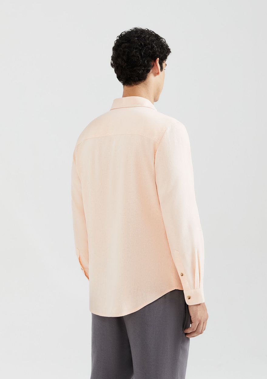 Camisa Hering Manga Longa Em Linho Masculina - Rosa