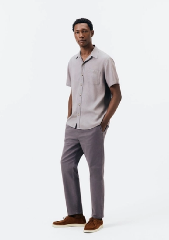 Camisa Hering Manga Curta Em Linho Masculina - Cinza