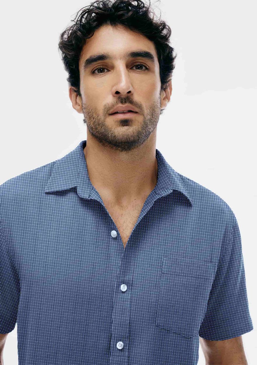 Camisa Slim Hering Manga Curta Masculina - Azul