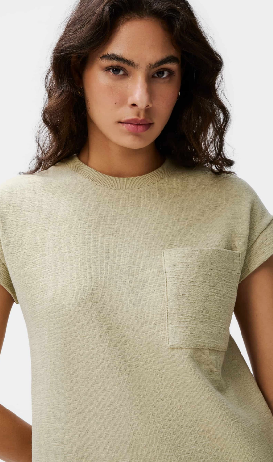 Vestido Básico Hering Curto Texturizado Com Bolso - Verde