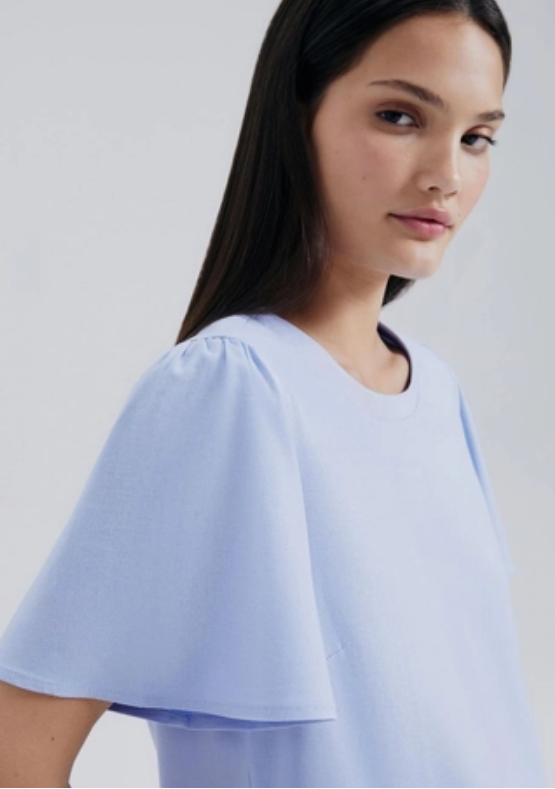 Blusa Hering Manga Godê Com Linho Feminina - Azul