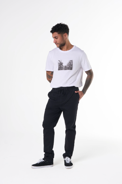 Calça Hering Taper Em Sarja Peletizada Masculina - Preta