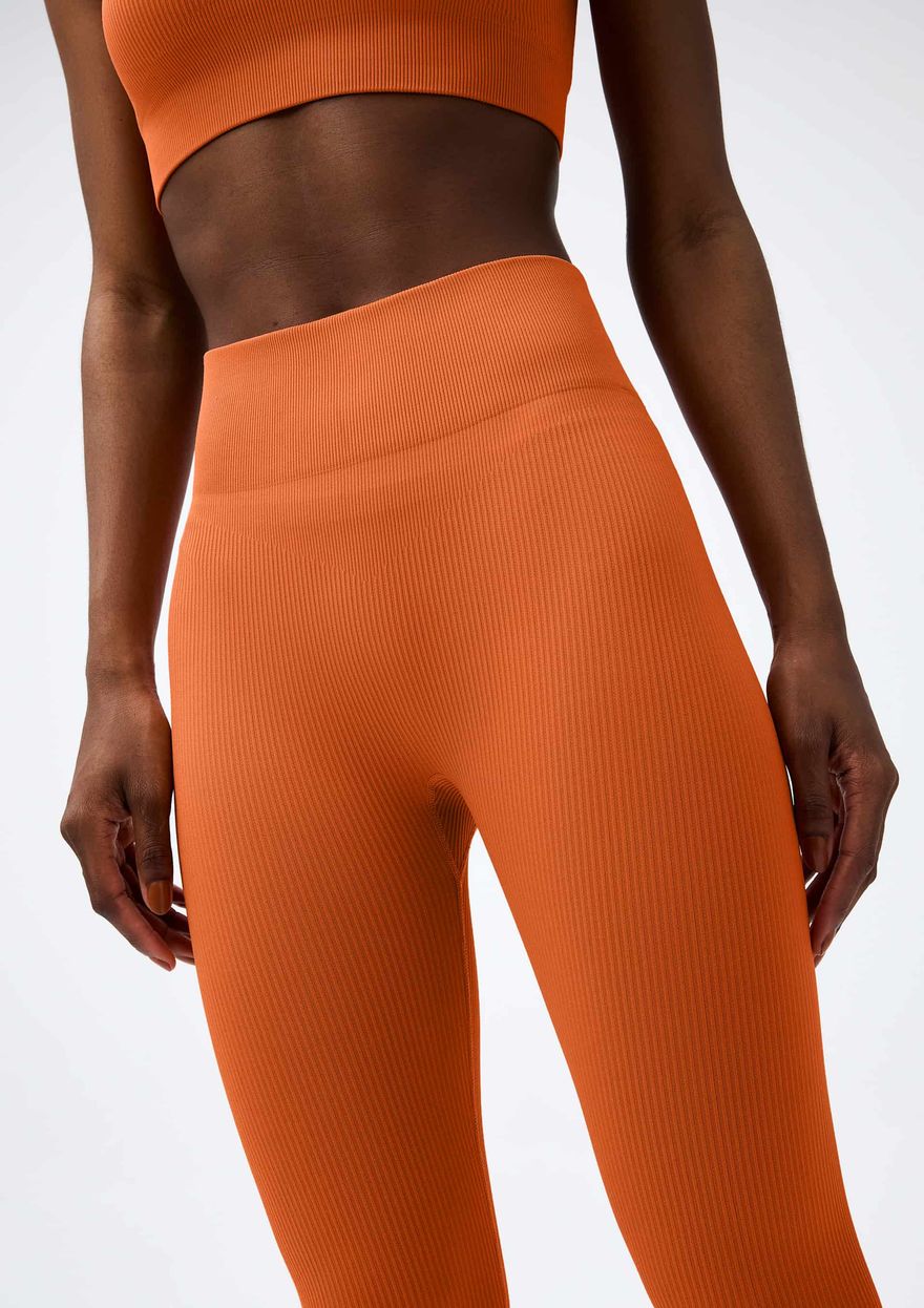 Calça Leggin Hering Canelada Sem Costura Feminina - Laranja