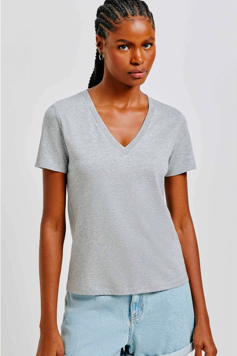 Blusa Básica Hering Decote V Feminina - Cinza