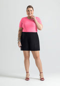 Blusa Manga Curta Plus Size Cativa Em Viscose Listrada Texturizada Feminina