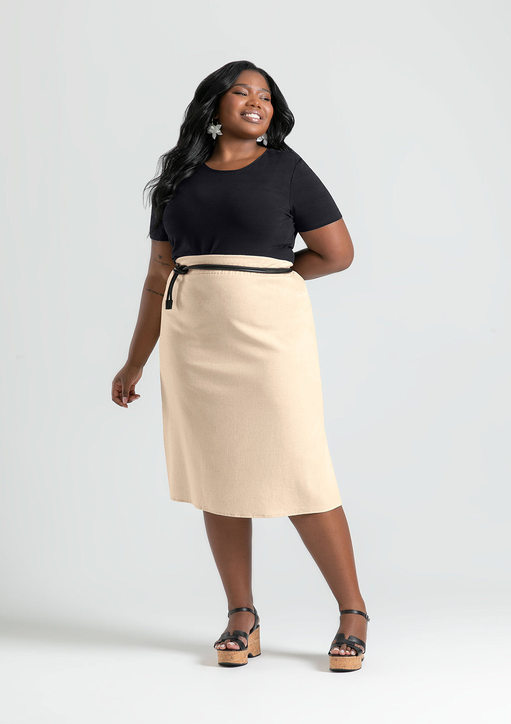 Blusa Manga Curta Plus Size Cativa Em Viscose Listrada Texturizada Feminina